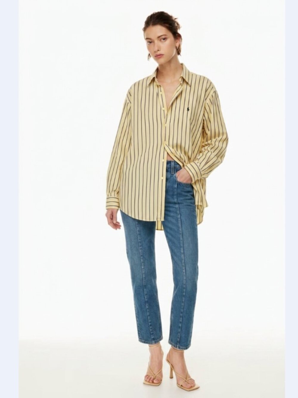 Vintage 90s Ralph Lauren Yarmouth Butter Yellow Striped Shirt 17.5 XL Oversized